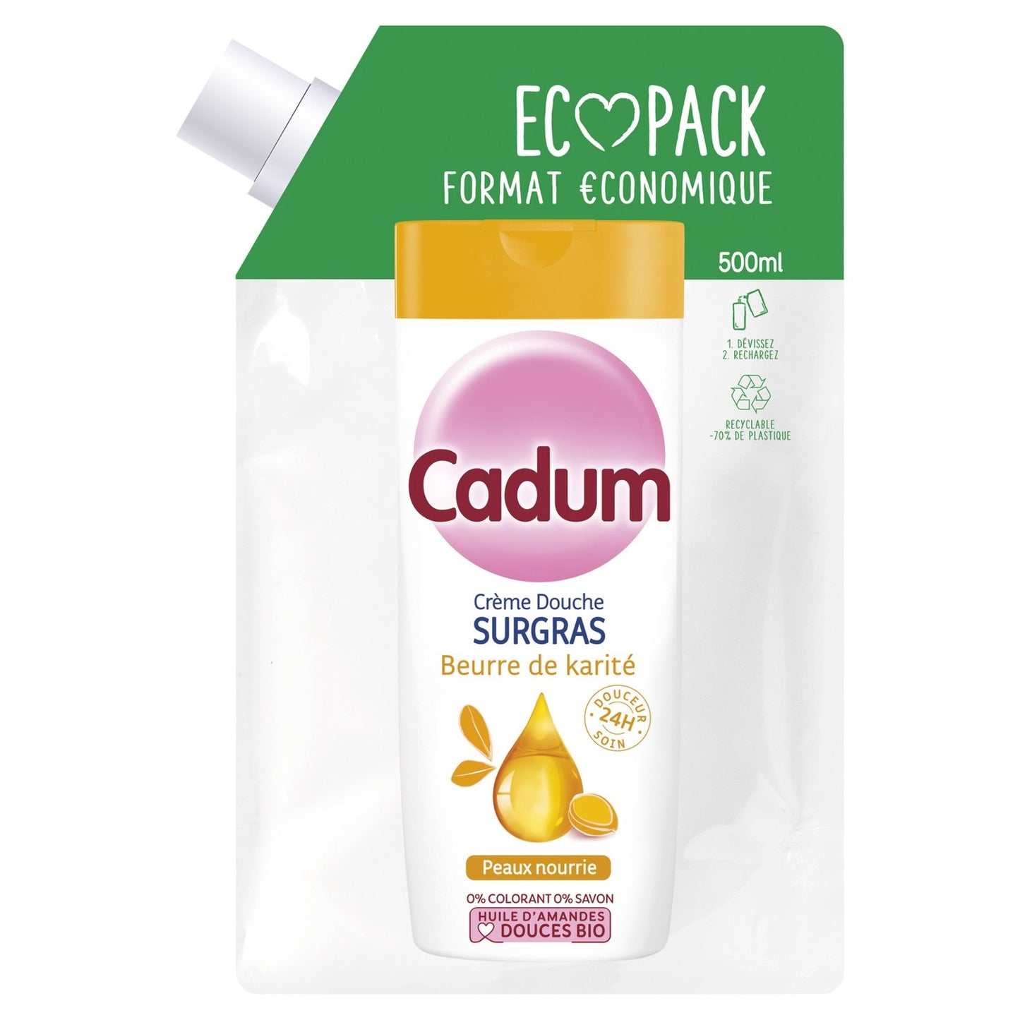 Crème Douche Surgras Beurre de Karité CADUM la recharge de 500mL