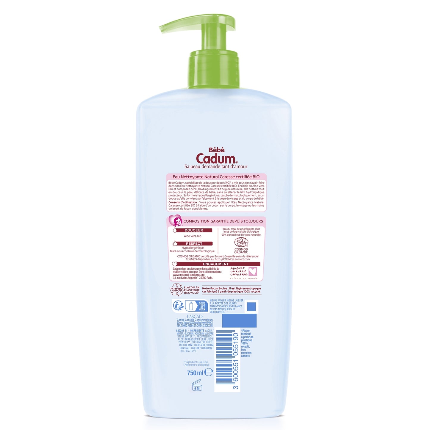 CADUM Bio-hypoallergenes Baby-Gesichts- und Körperreinigungswasser