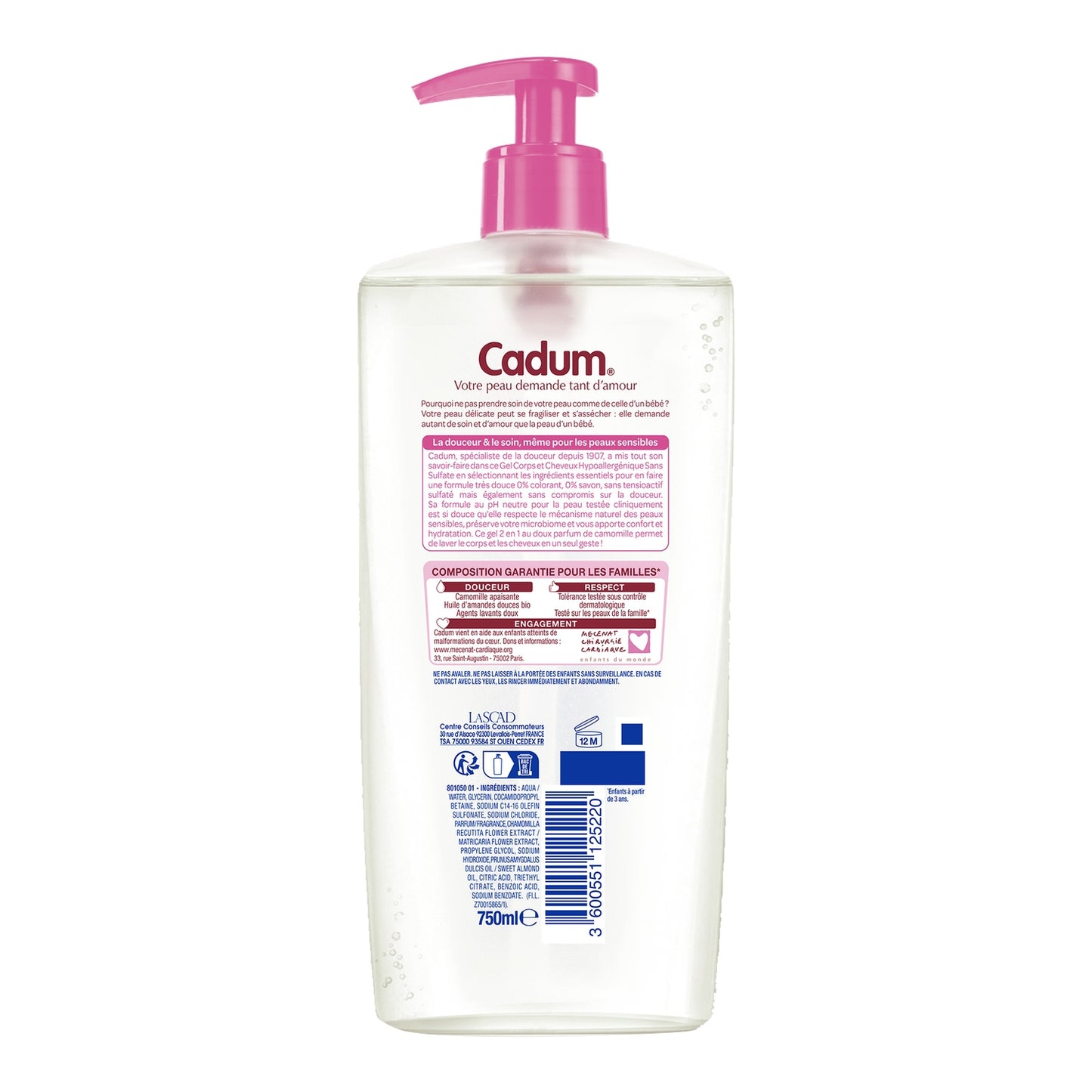 Hypoallergenic Body and Hair Shower Gel Sulfate-Free Chamomile CADUM