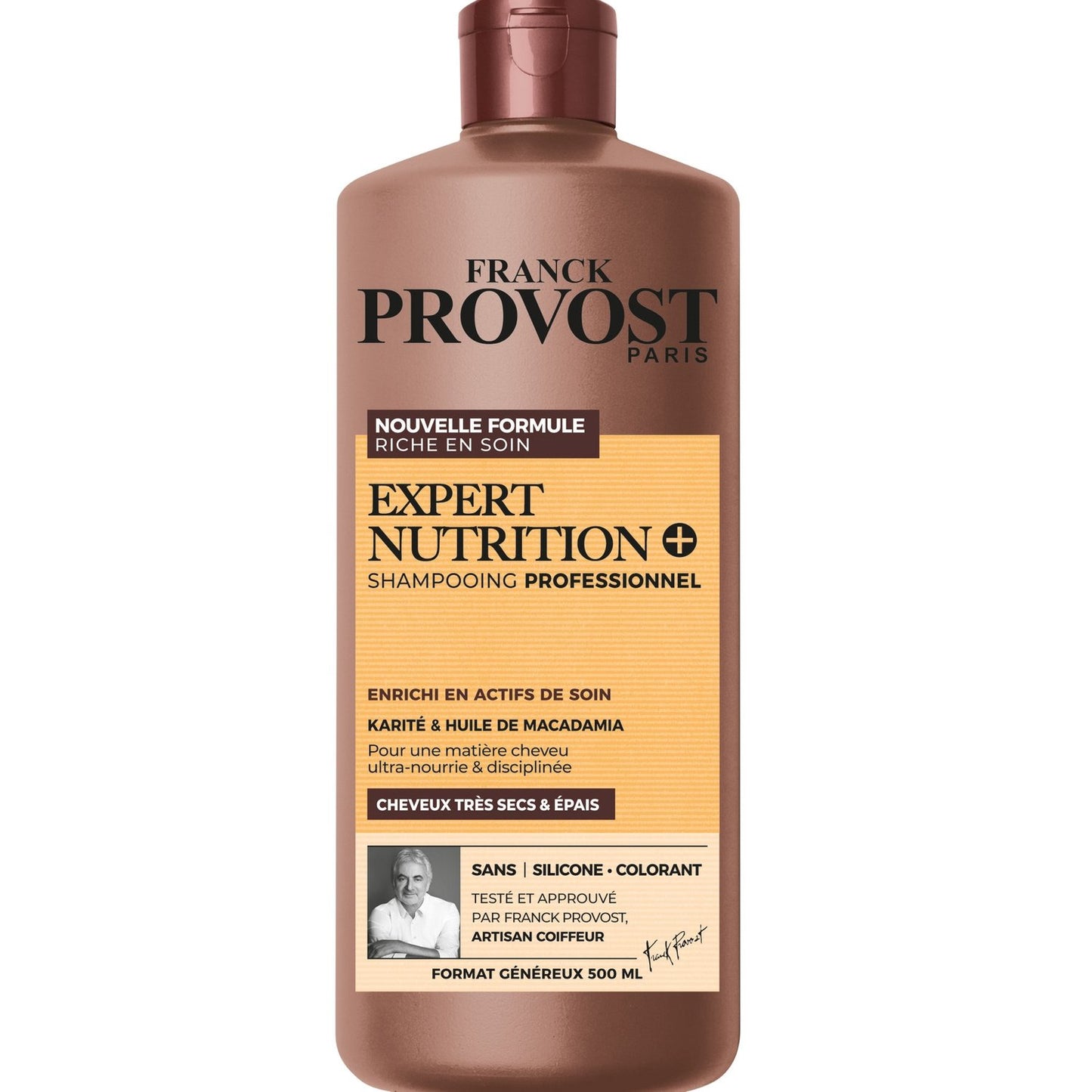Shampoing Nourrissant Cheveux Très Secs et Épais Karité et Huile de Macadamia et Colorant FRANCK PROVOST le flacon de 500mL