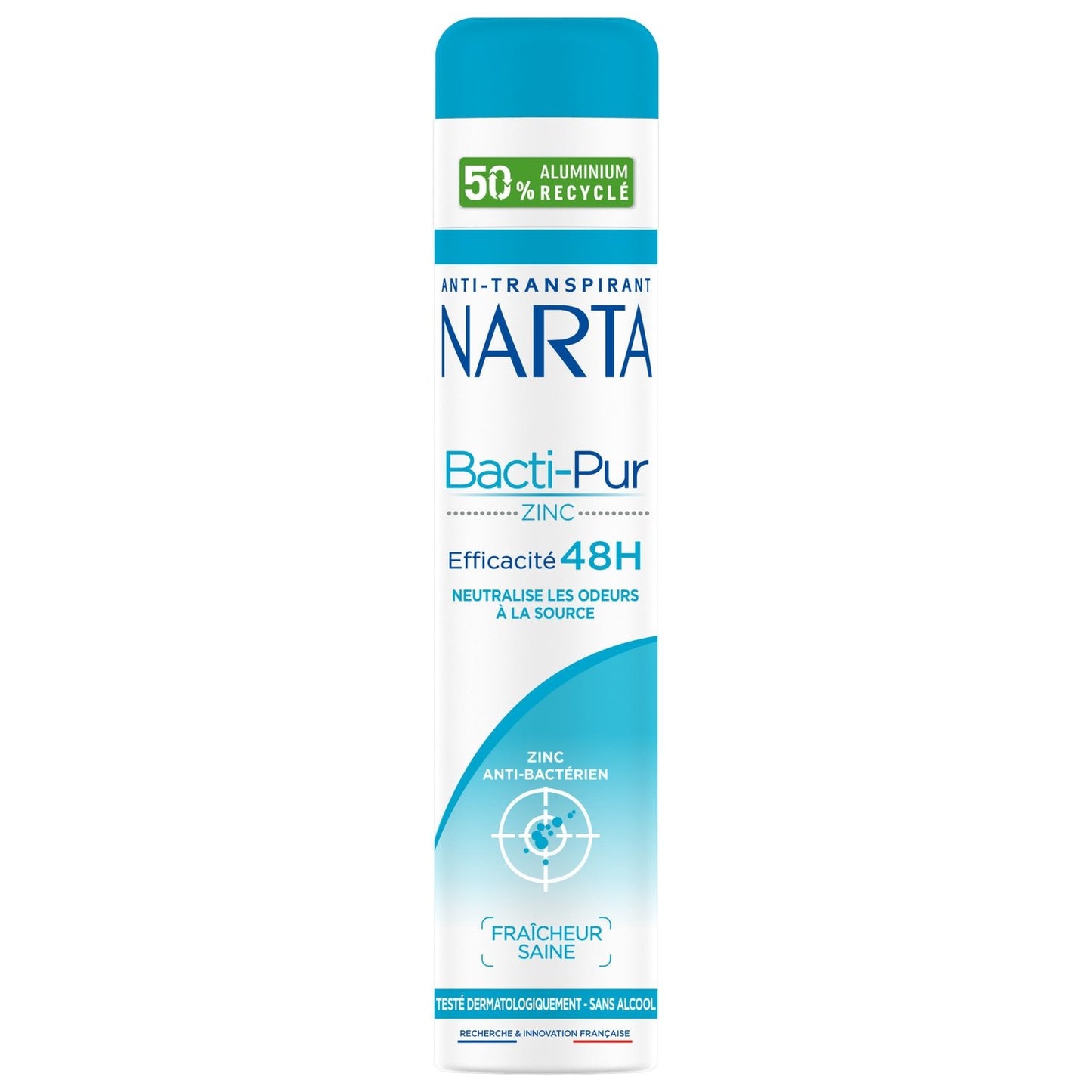 Déodorant Spray Anti-Transpirant Bacti-Pur Zinc Anti-Bactérien 48h NARTA le flacon de 200mL