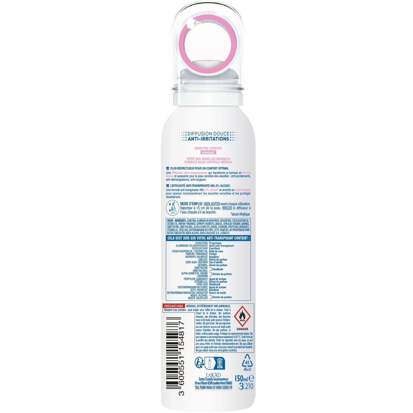Déodorant spray Anti-transpirant 48h Sensitive Confort Apaisant MIXA
