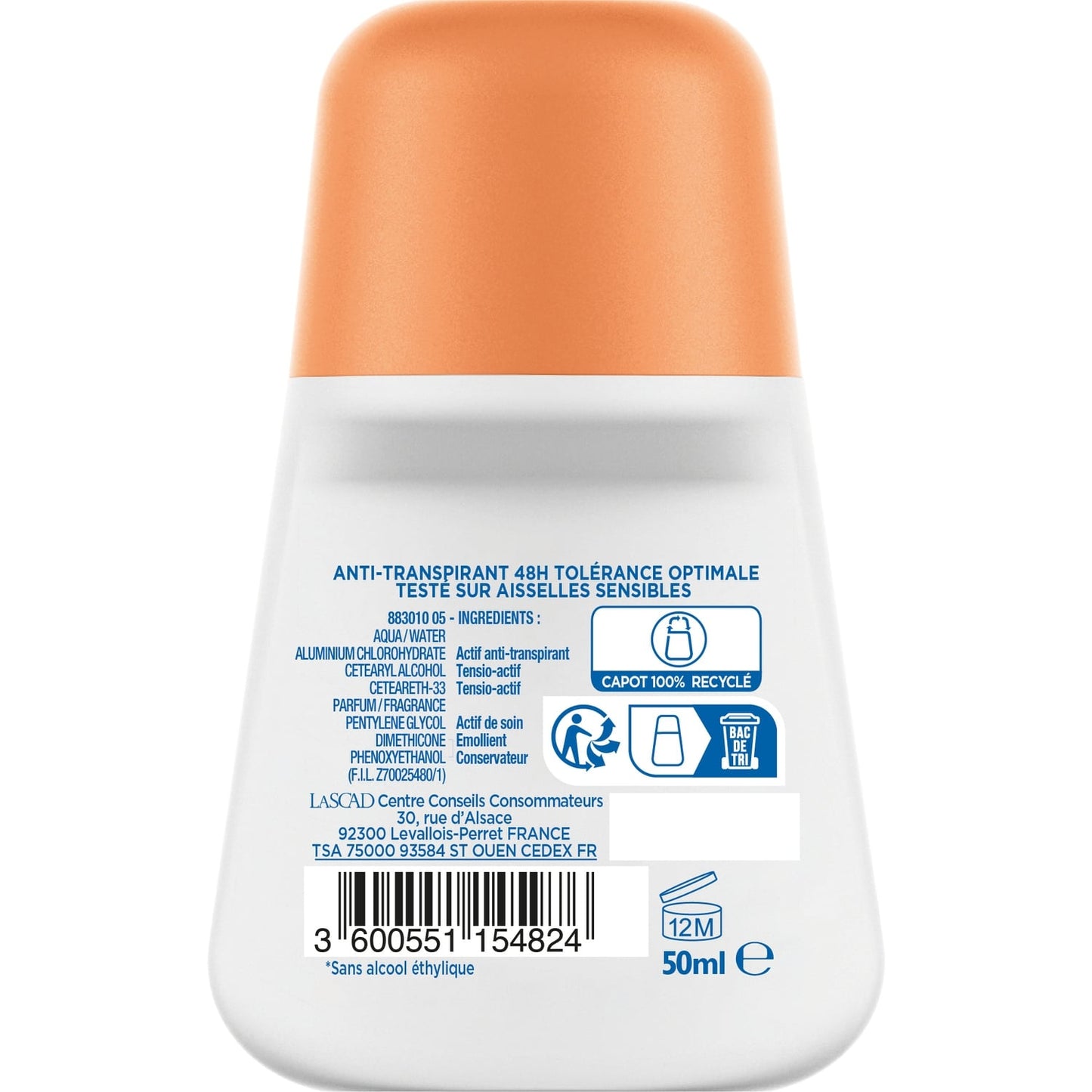 Déodorant bille Anti-Transpirant 48H Tolérance Optimale MIXA