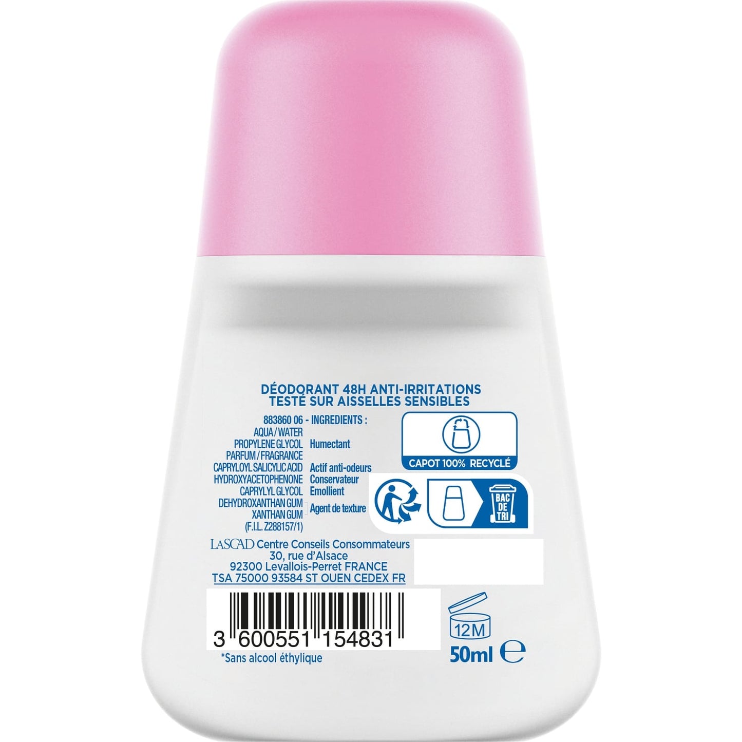 Déodorant bille Anti-Irritations 48H 0% Alcool Peau sensible MIXA