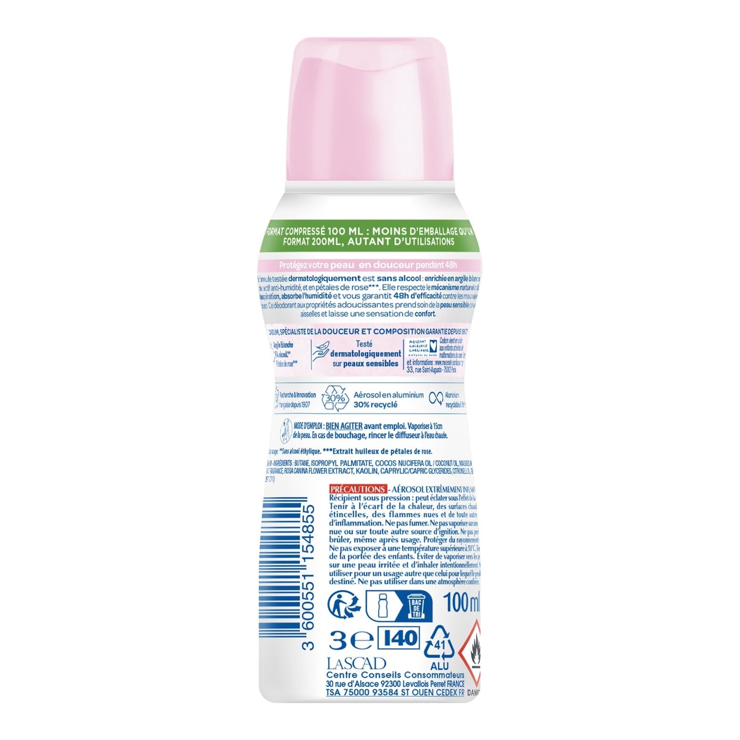 Déodorant spray Efficacité 48h Argil'protect Douceur de Rose CADUM