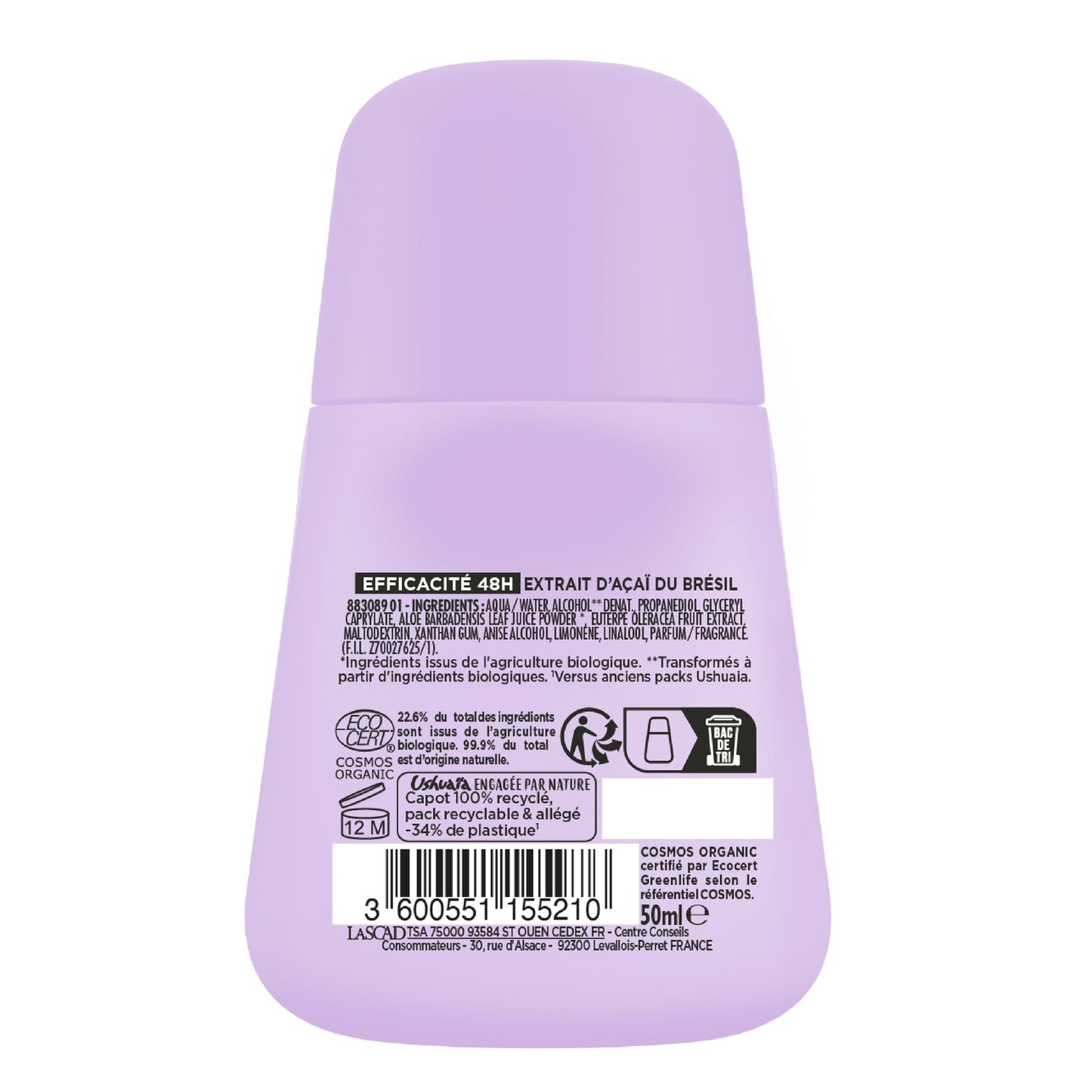 Organic Roll-on Deodorant 48h Acai USHUAIA