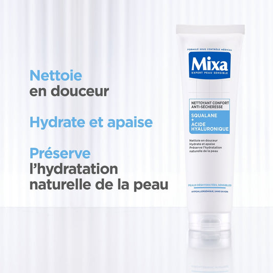 Nettoyant Visage Peau Déshydratée Sensible Confort Anti-sècheresse Nettoie Hydrate Apaise Squalane Acide Hyaluronique MIXA