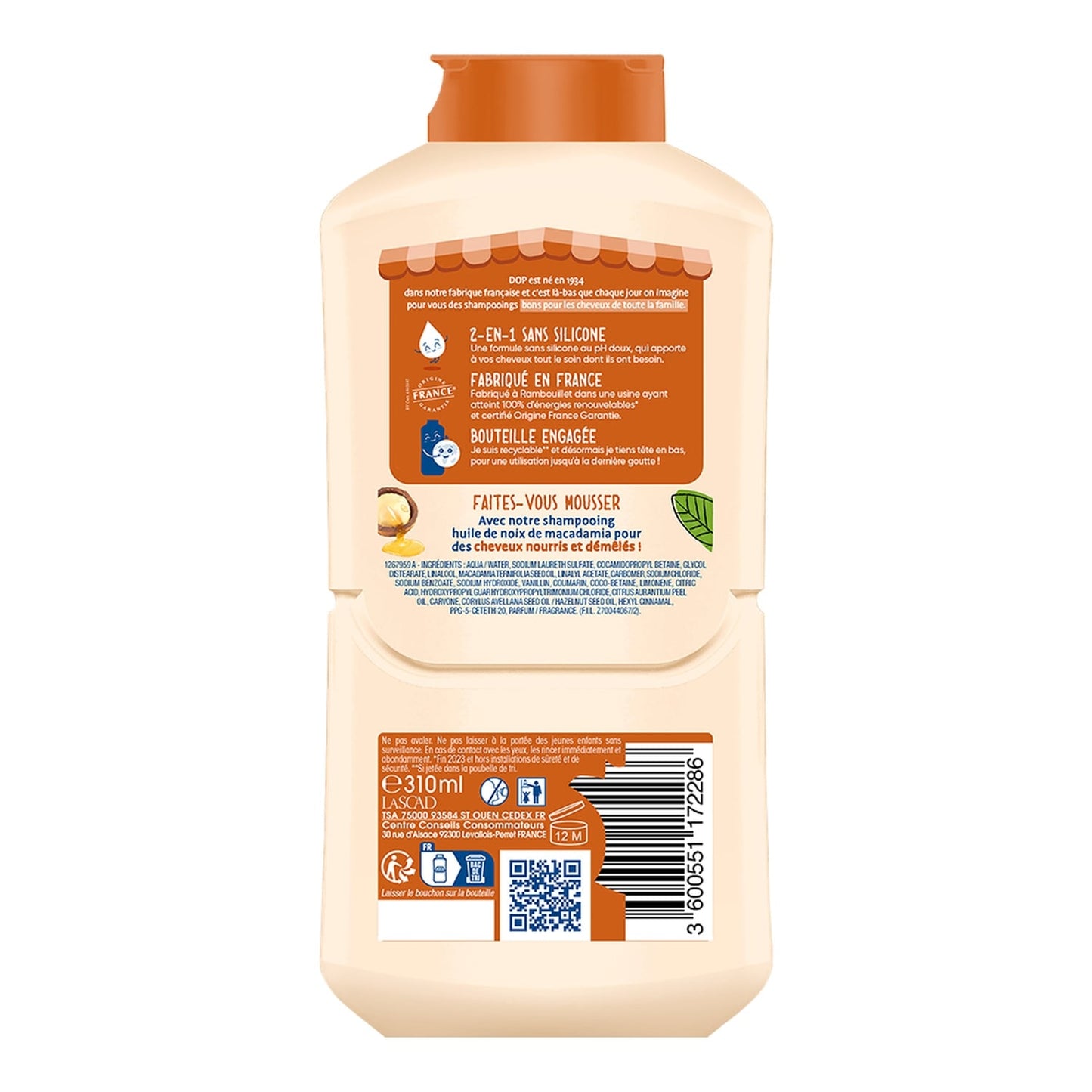 Shampoing 2en1 Démêlant pour Cheveux secs Huile De Macadamia DOP