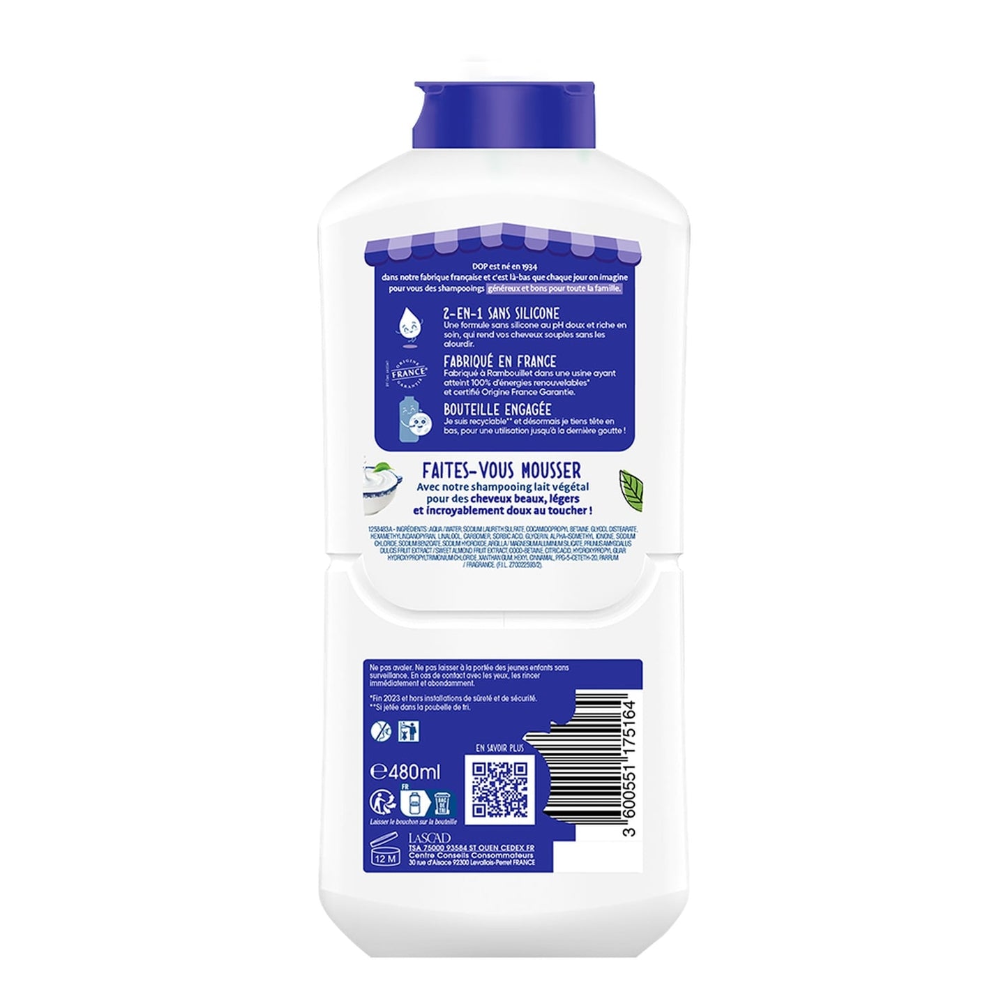 Shampoing Hydratant 2en1 pour Tous Types de Cheveux Lait Végétal DOP