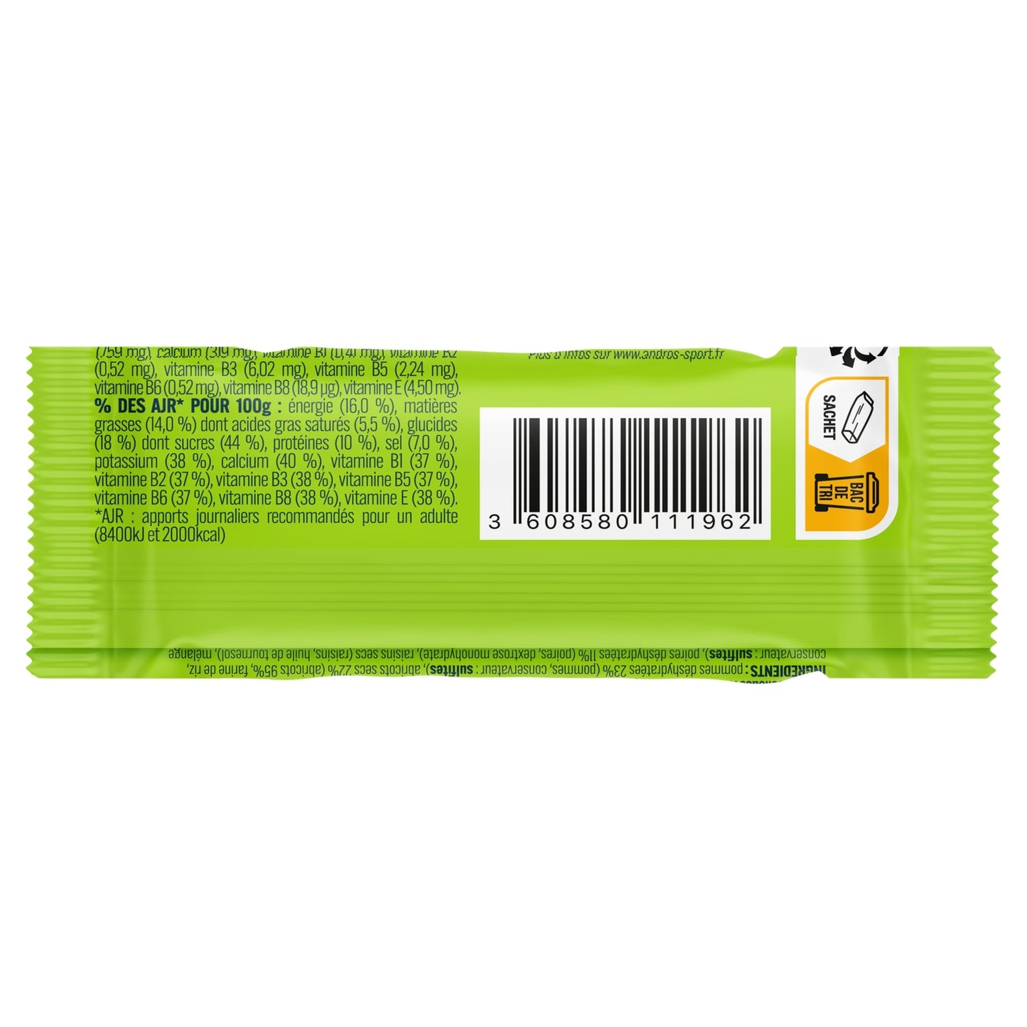 Barre Dietetique Sport Pomme Abricot Poire ANDROS