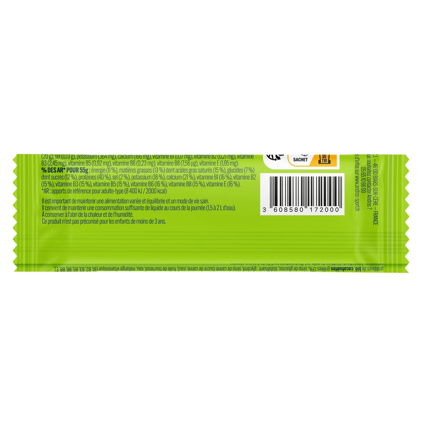 Barre Hyper-Protéinée Chocolat Cacahuète ANDROS SPORT