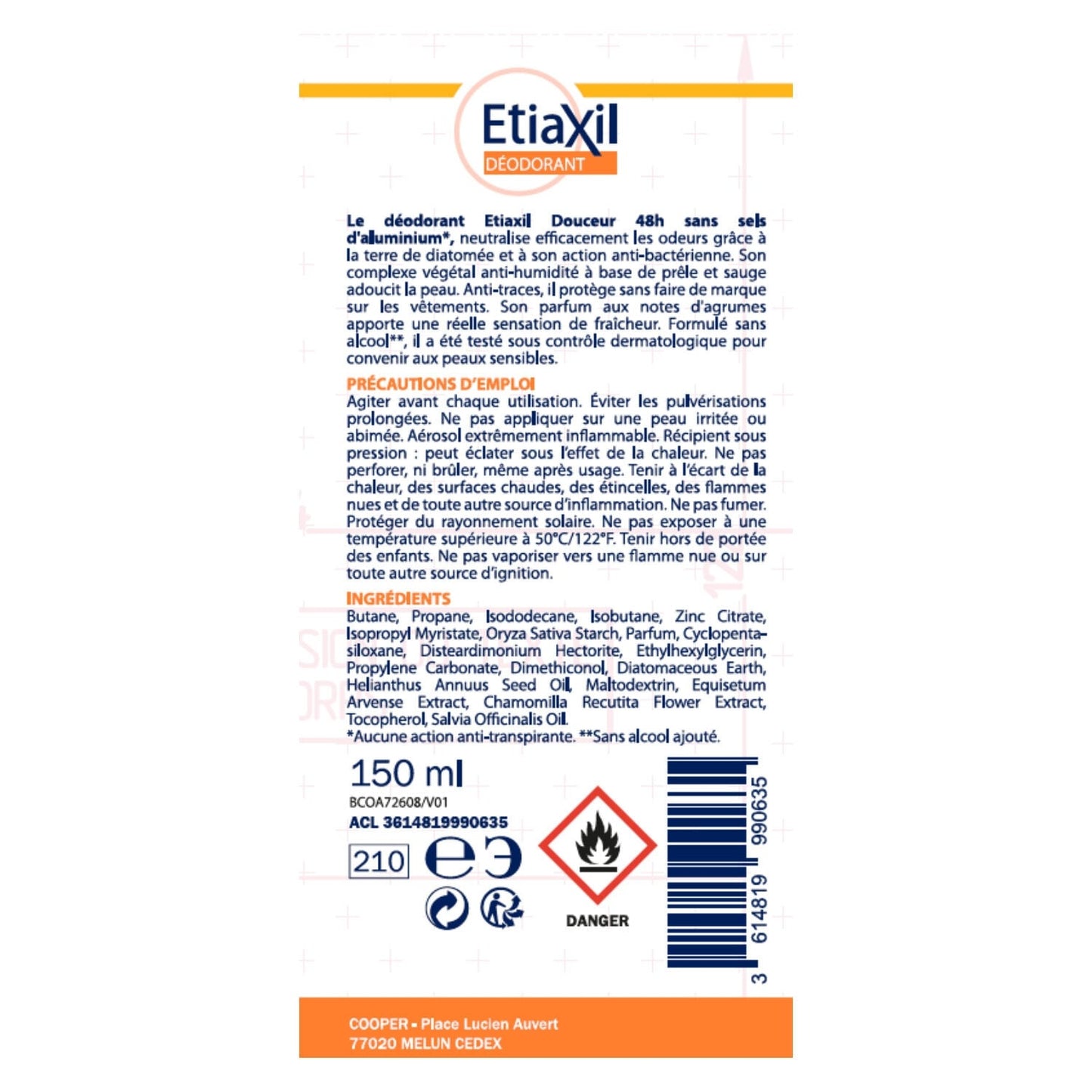Déodorant Mixte Efficacité 48h Sans Aluminium ETIAXIL