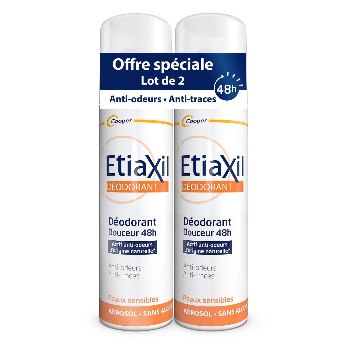 Déodorant Spray Femme Efficacité 48h Terre de Diatomée Sans Aluminium ETIAXIL le lot de 2 déodorants de 150mL