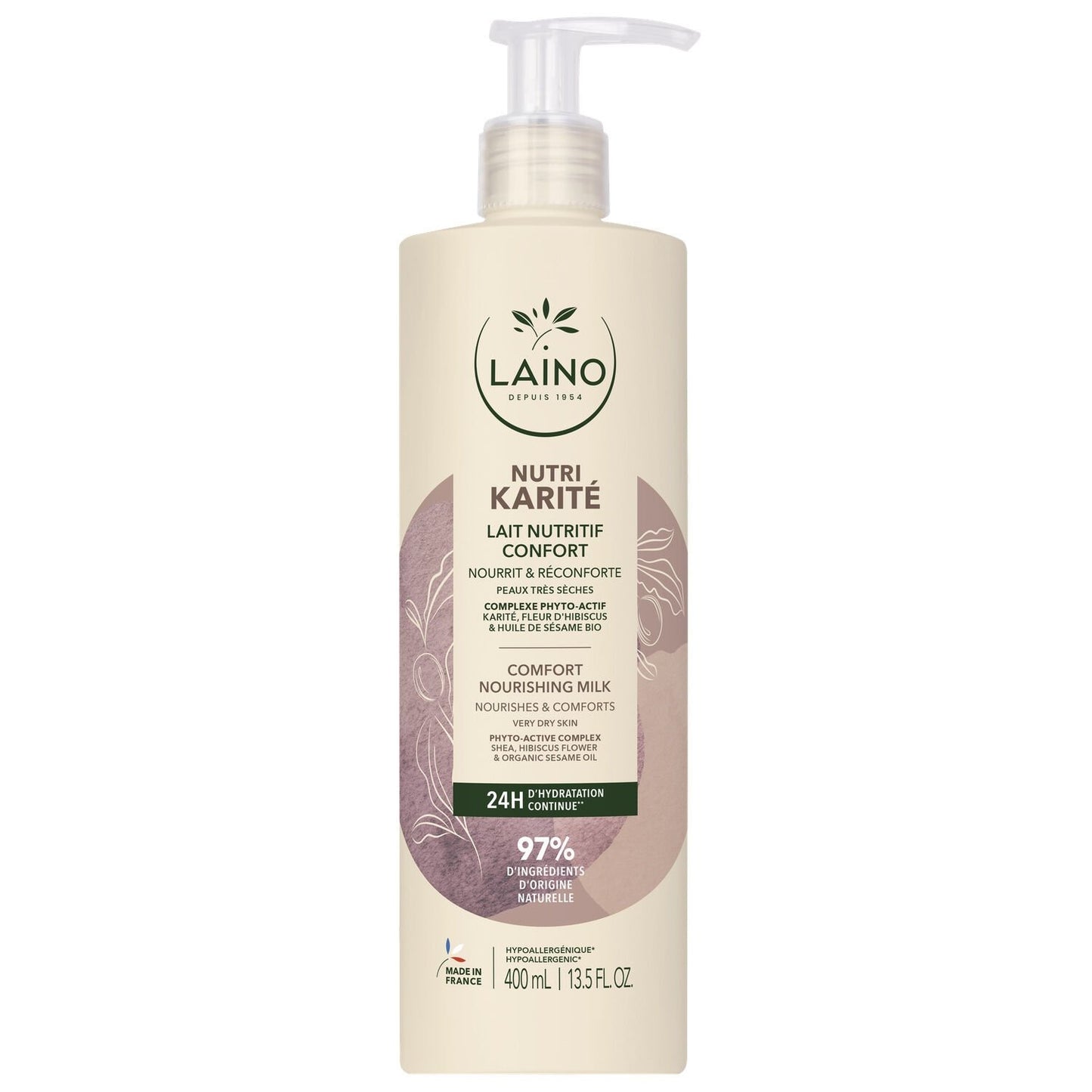 Lait Corps Peau Sèche à Très Sèche Nutritif Hydratant Karité LAINO la pompe de 400mL