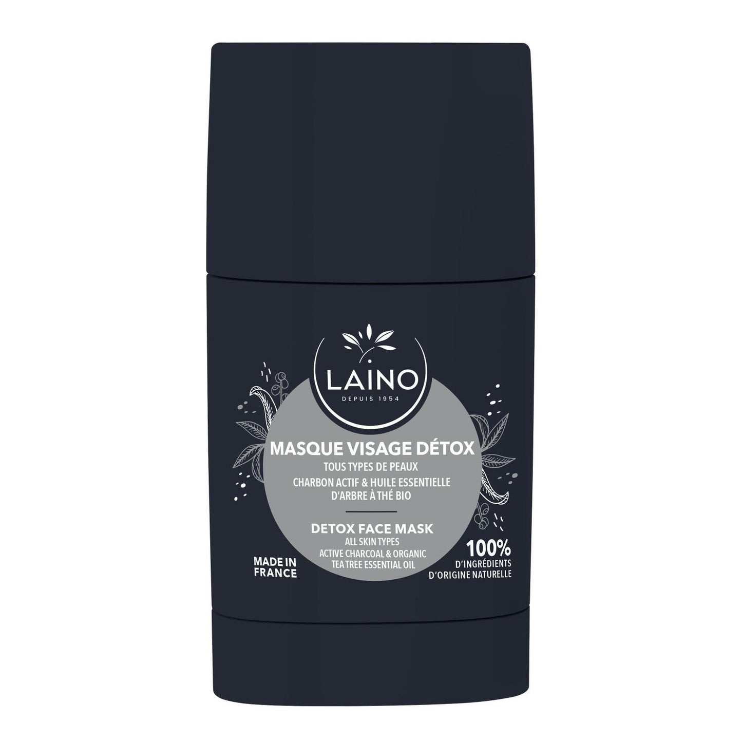 Masque Visage Purifie Détoxifie Absorbant l'Excès de Sébum Charbon Actif Huile Essentielle d'Arbre à Thé Bio LAINO le masque visage