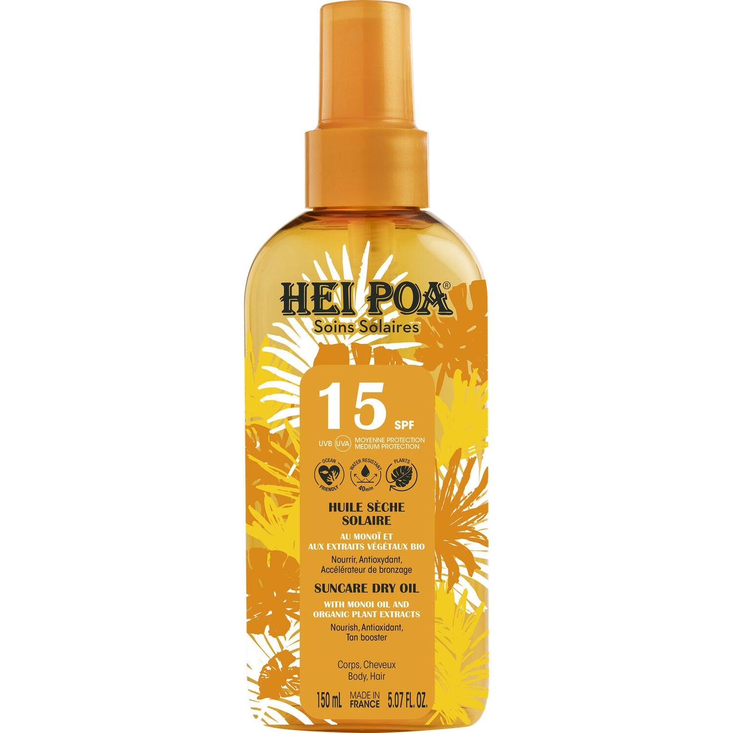 HEI POA Organic Sun Oil for Body and Hair with Monoi and Plant Extracts Spf 15