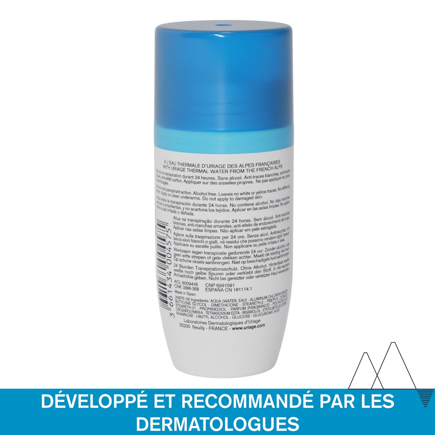 URIAGE 24h Anti-Odor Perspiration Roll-On Deodorant for Women, Power 3