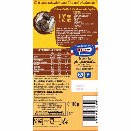 Tablette de Chocolat Dessert Praliné Pralinoise POULAIN