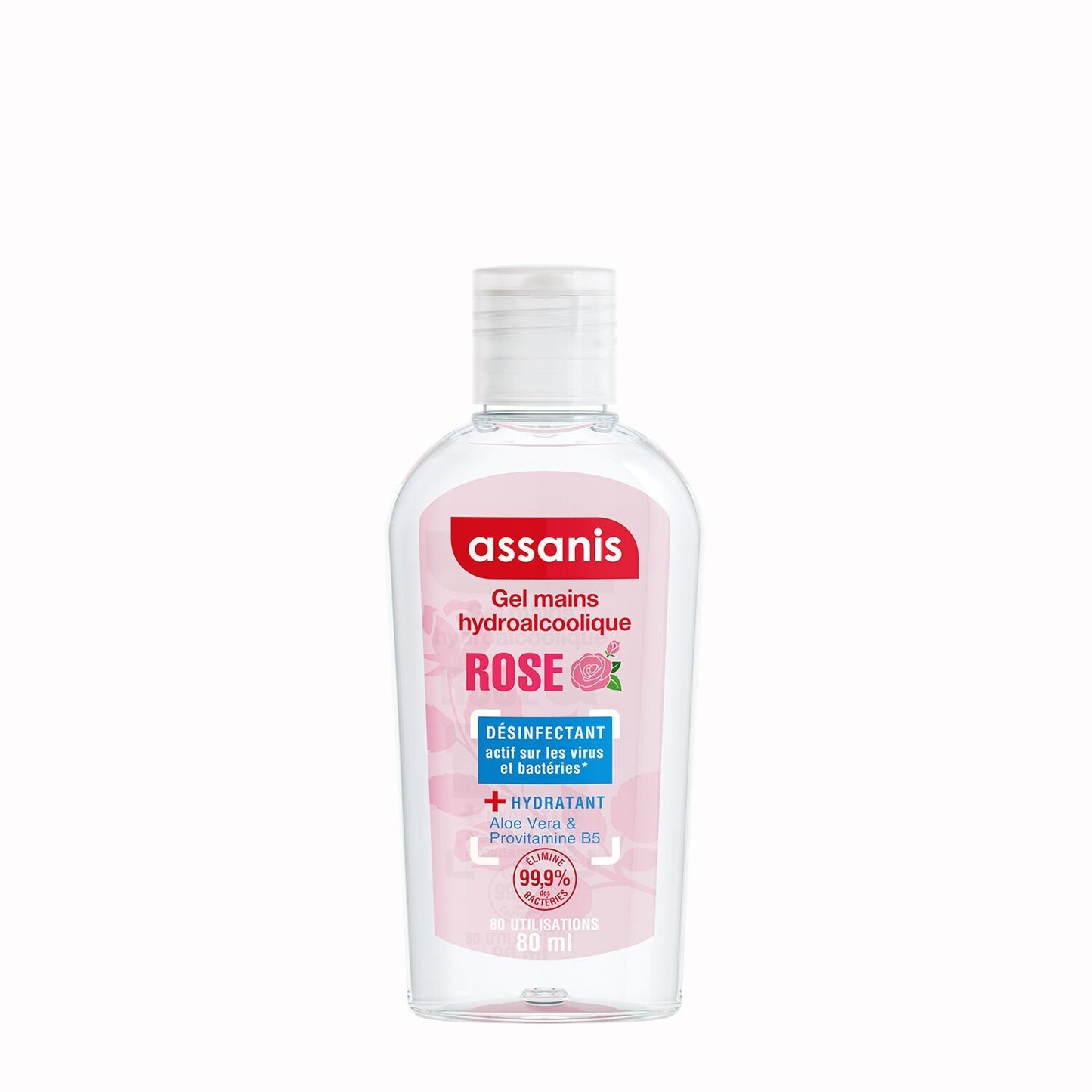 Gel Hydroalcoolique Désinfectant Hydratant Rose Aloe Vera et Provitamine B5 ASSANIS le flacon de 80mL