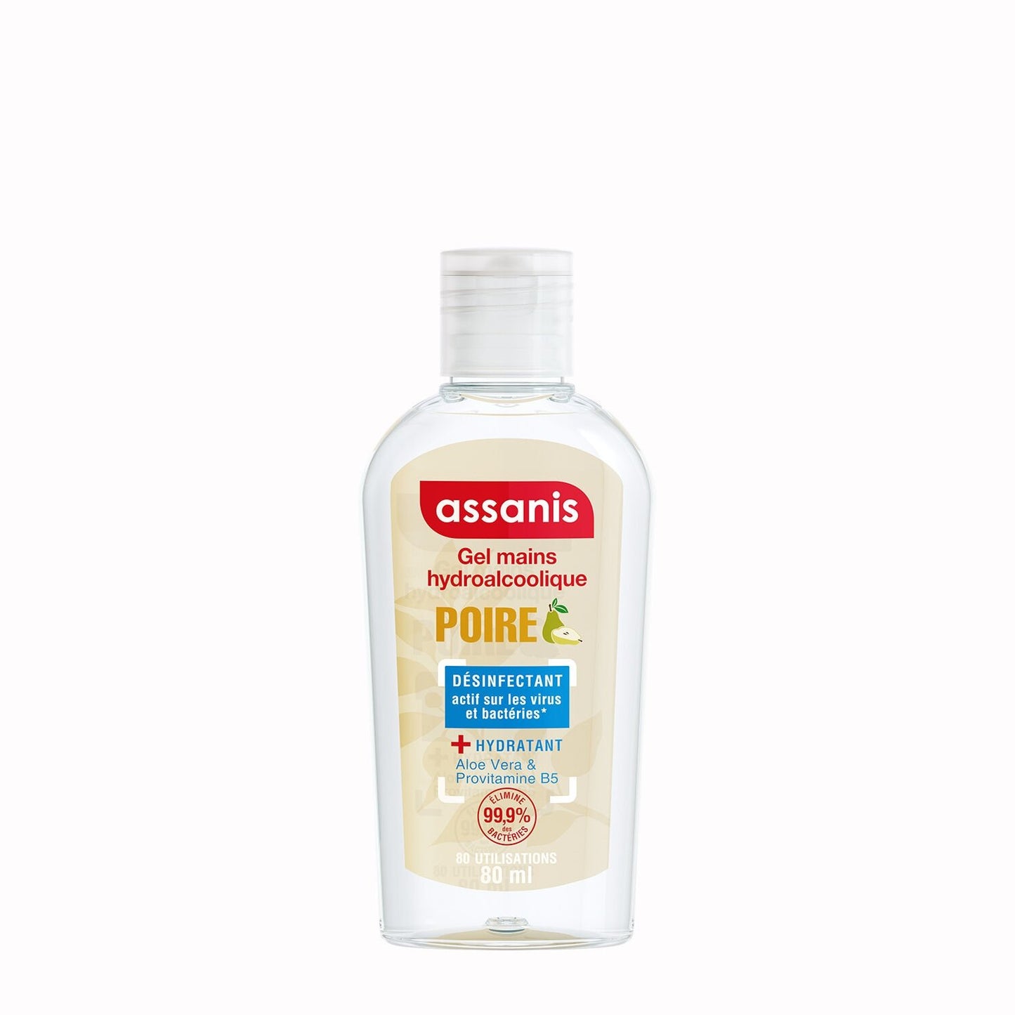 Gel Hydroalcoolique Désinfectant Hydratant Poire Aloe Vera et Provitamine B5 ASSANIS le flacon de 80mL