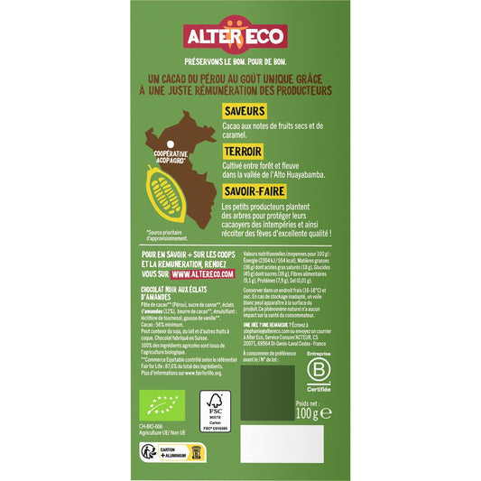 ALTER ECO Organic Dark Chocolate Bar with Almond Flakes