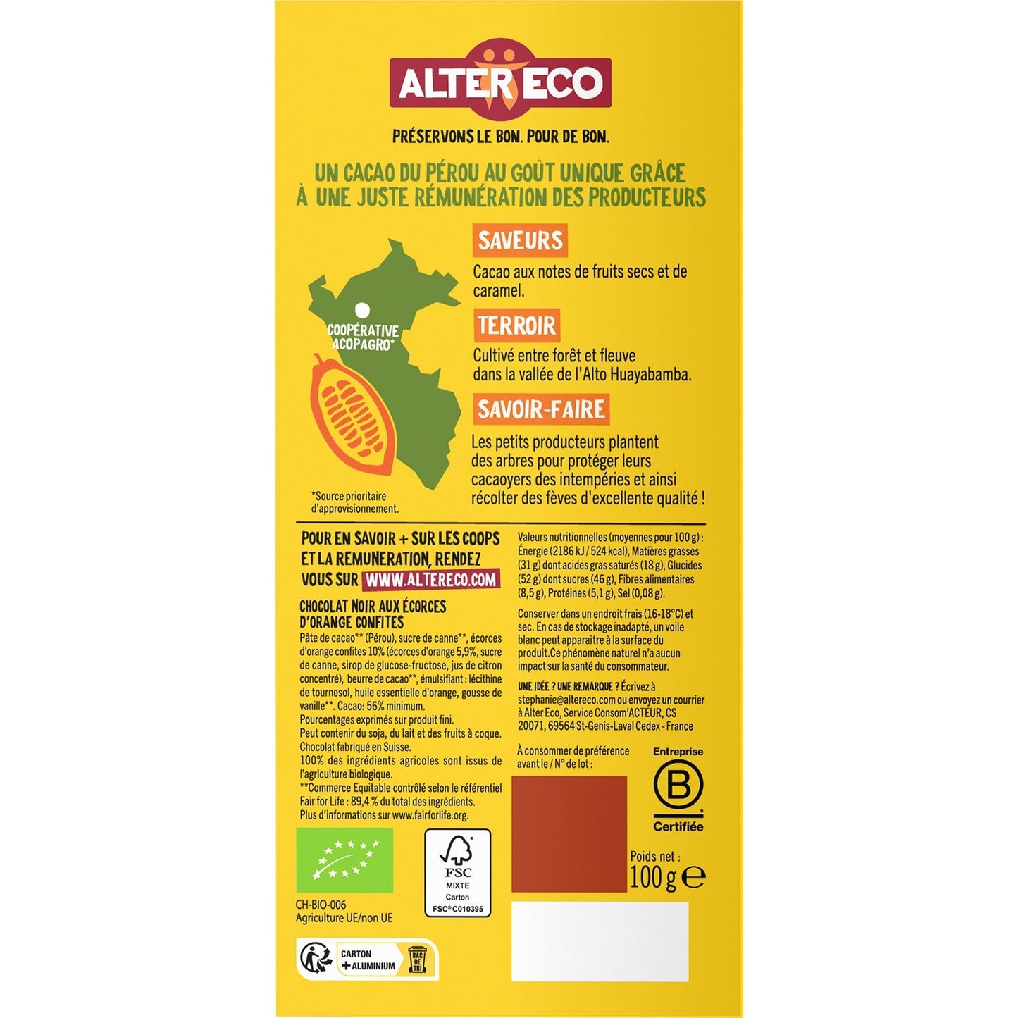 Chocolat Bio Noir Écorces d'Orange ALTER ECO