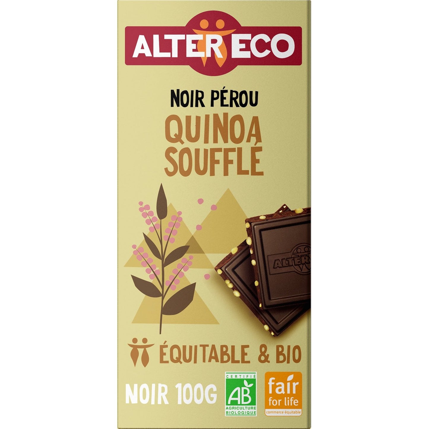 Tablette de Chocolat Noir Quinoa Soufflé Bio ALTER ECO la tablette de 100g