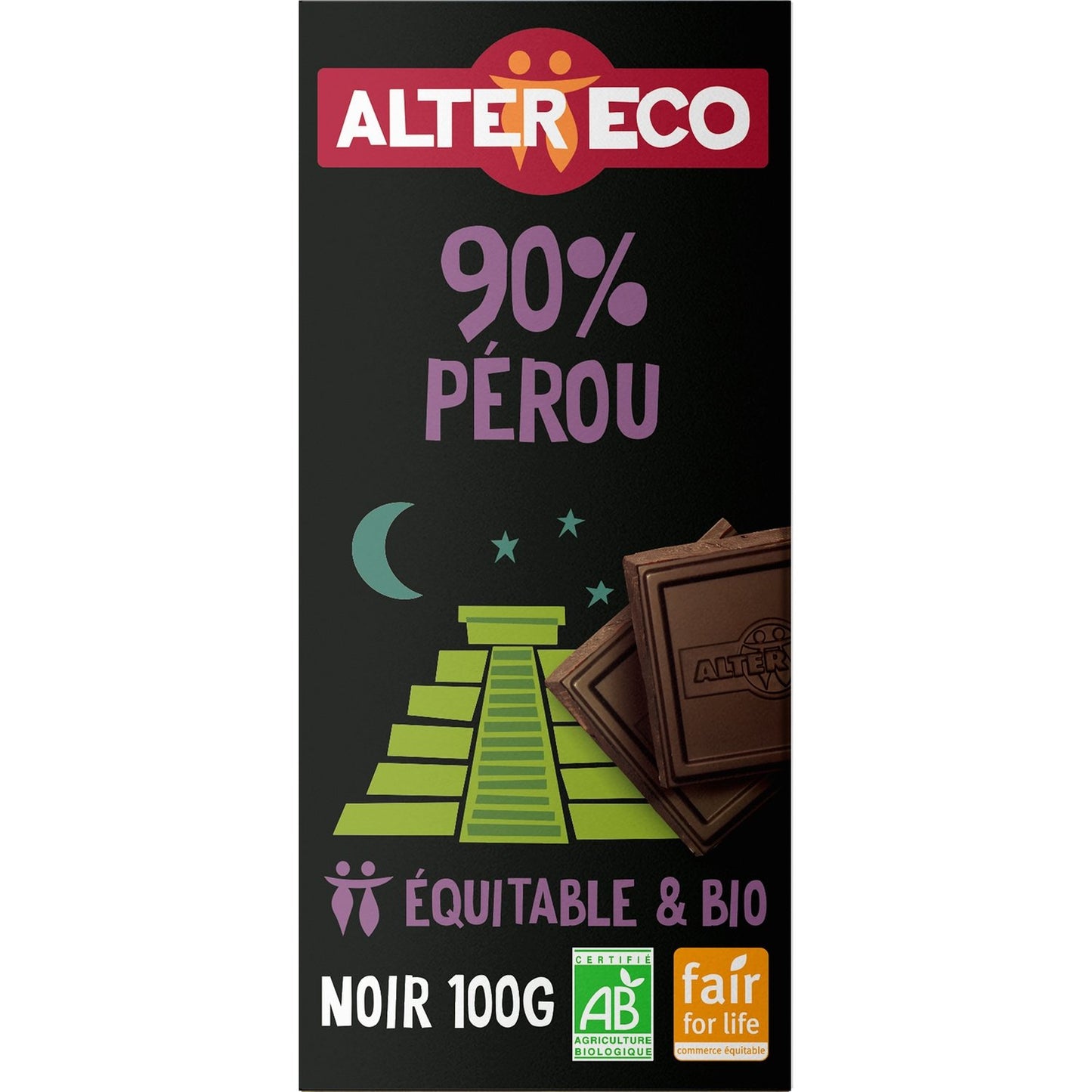 Tablette de Chocolat Noir 90% Pérou Bio ALTER ECO la tablette de 100g