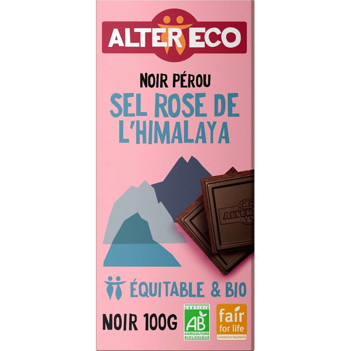 Chocolat Noir Bio Sel Rose de l'Himalaya ALTER ECO La tabLette de 100g