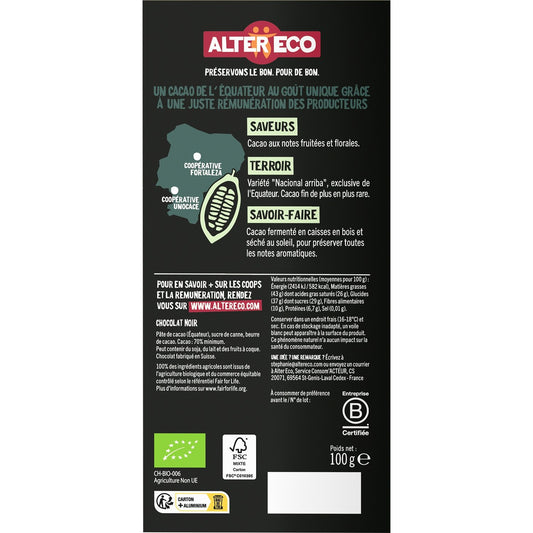 Organic Dark Chocolate 70% Ecuador ALTER ECO
