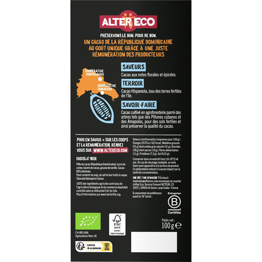80% Organic Dark Chocolate Dominican Republic ALTER ECO
