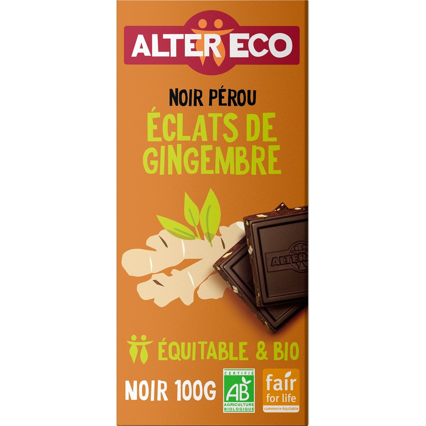 Chocolat Noir Bio Eclat de Gingembre ALTER ECO La tabLette de 100g