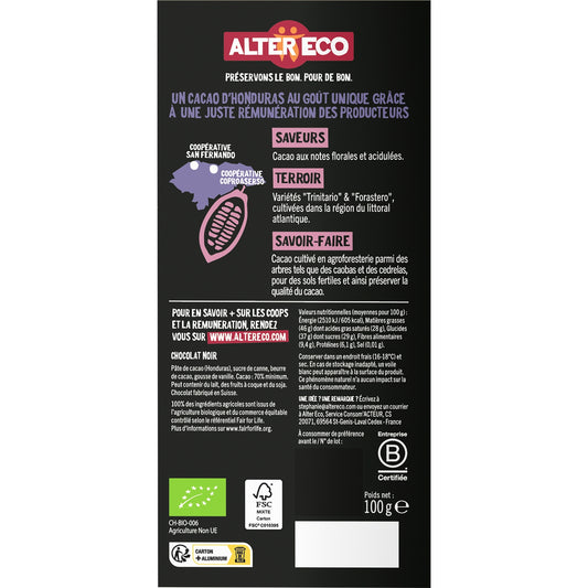 Organic Dark Chocolate 70% Honduras ALTER ECO