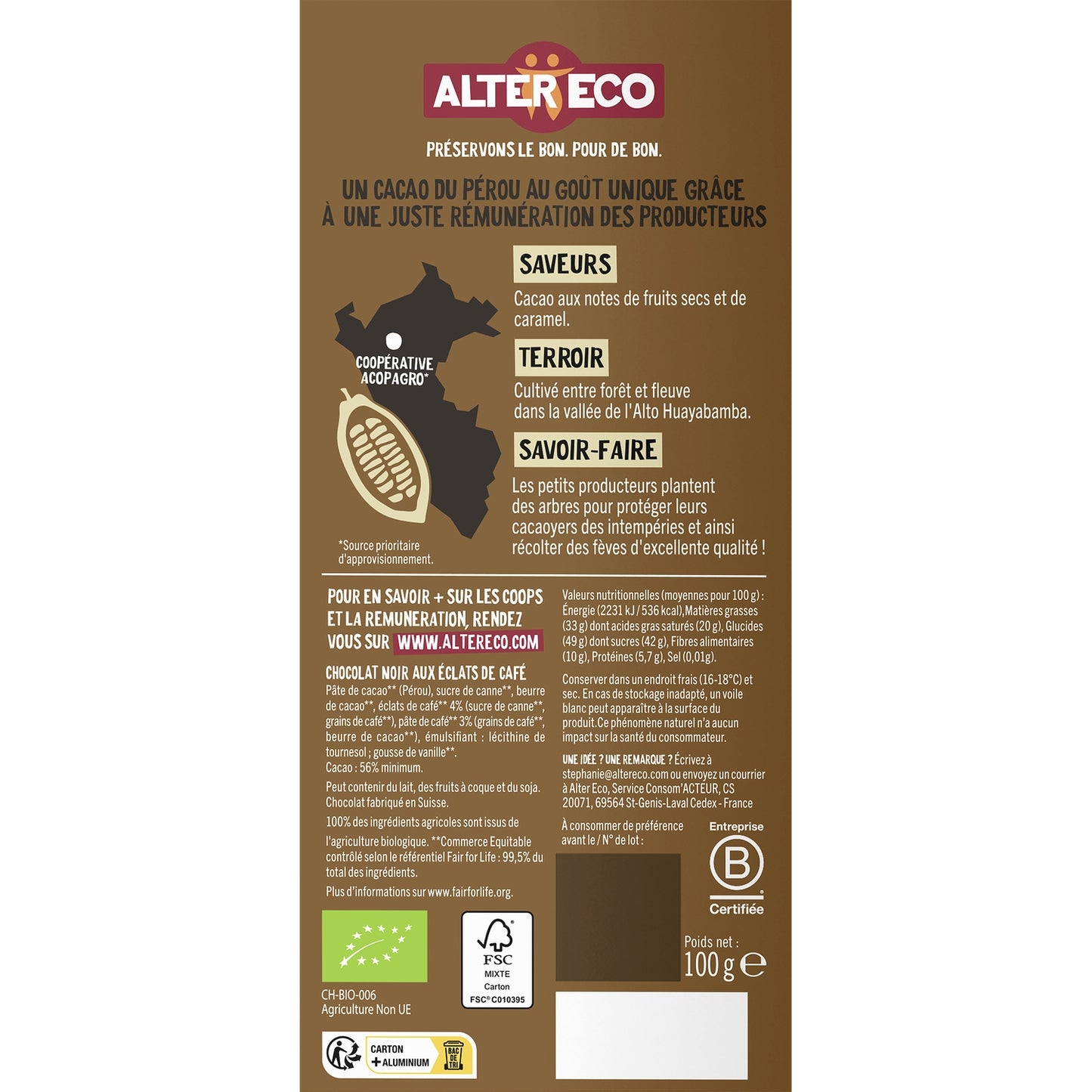 Dunkle Schokoladen-Kaffee-Chips ALTER ECO