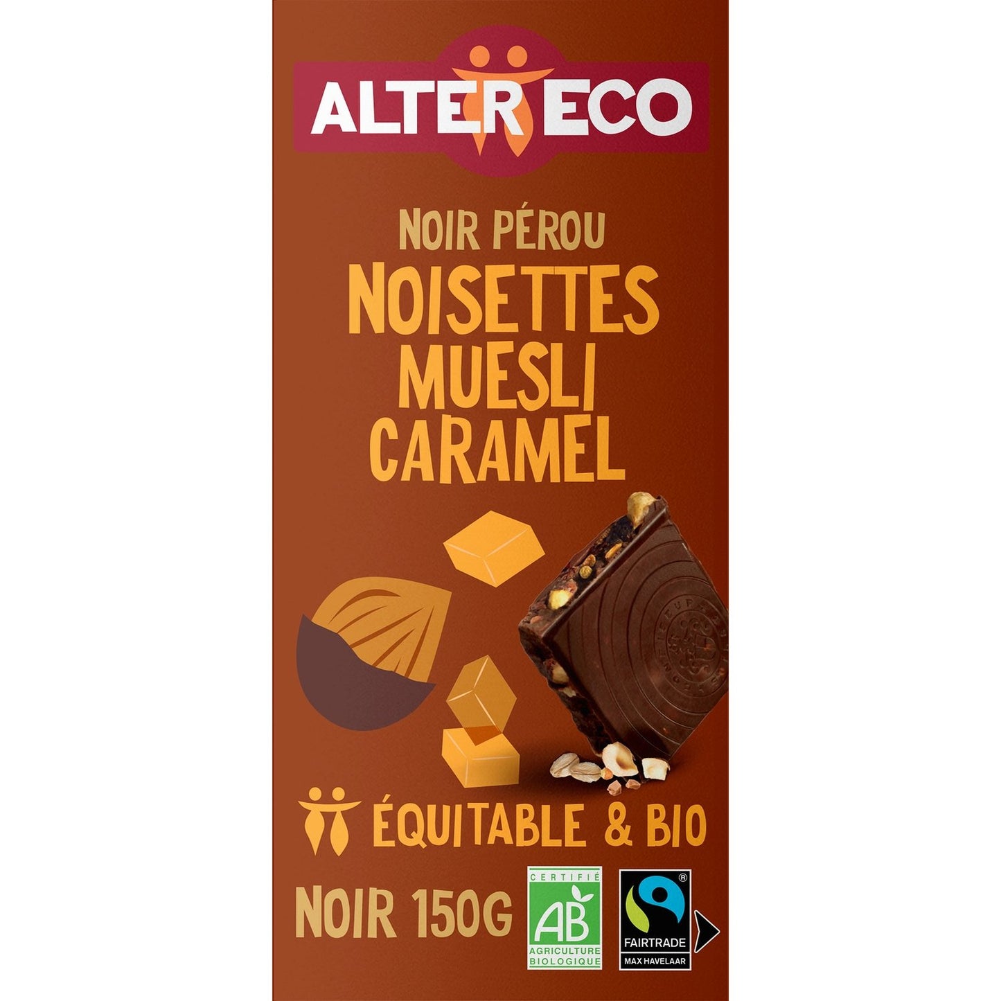 Chocolat Noir Bio Noisettes Muesli Caramel ALTER ECO Le paquet de 150g