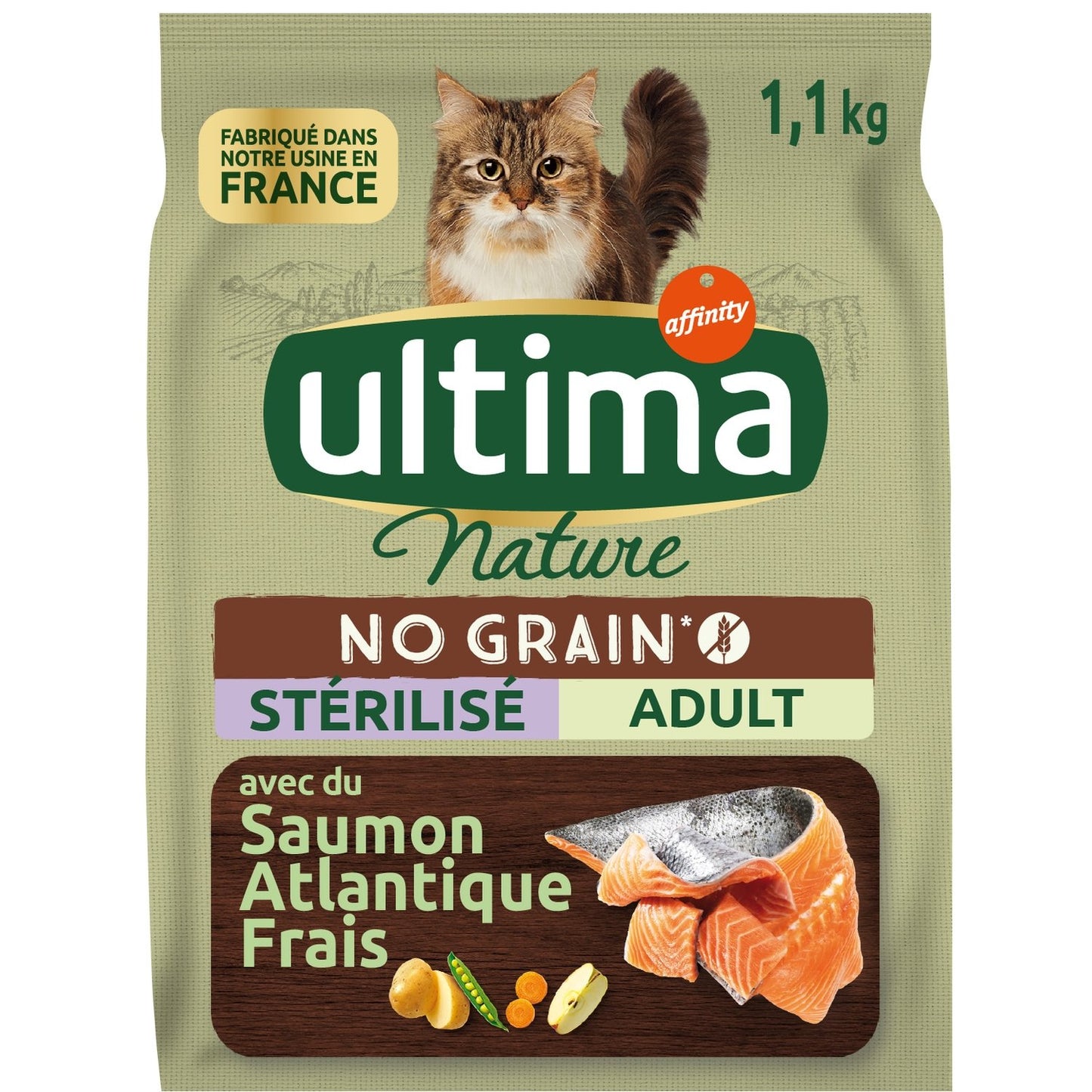 Croquettes pour Chat Adulte Stérilisé Sans Céréales Saumon ULTIMA NATURE Le sac d'1,1kg