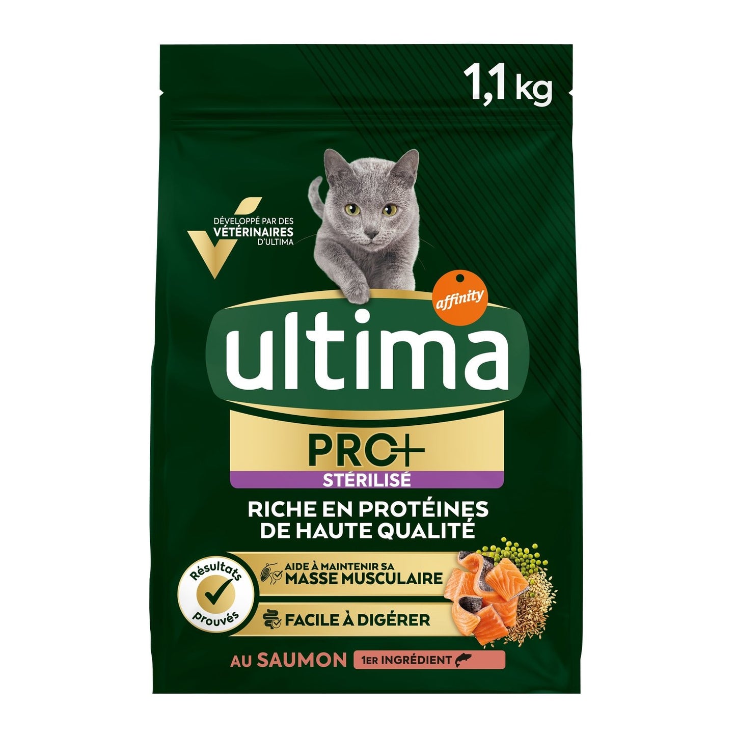 Croquettes pour Chat Adulte Stérilisé Saumon Pro+ ULTIMA le paquet de 1,1kg
