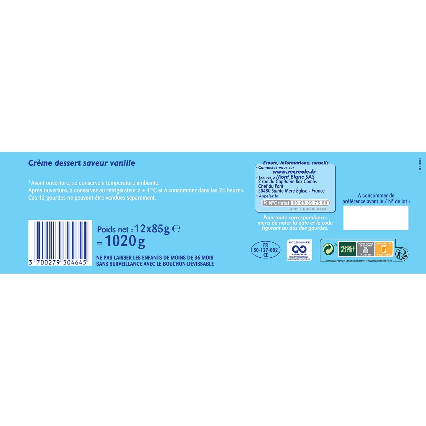 RECRE O'LE Vanilla Flavored Dessert Cream