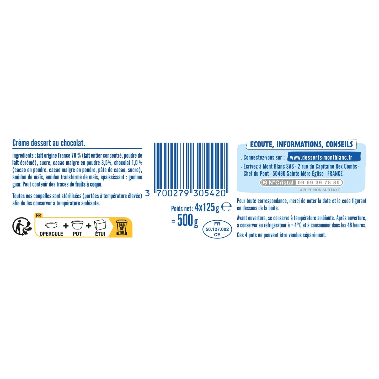 Crème Dessert Chocolat MONT BLANC