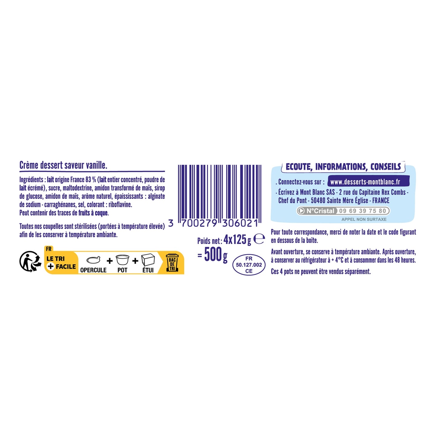 Crème Dessert Vanille MONT BLANC