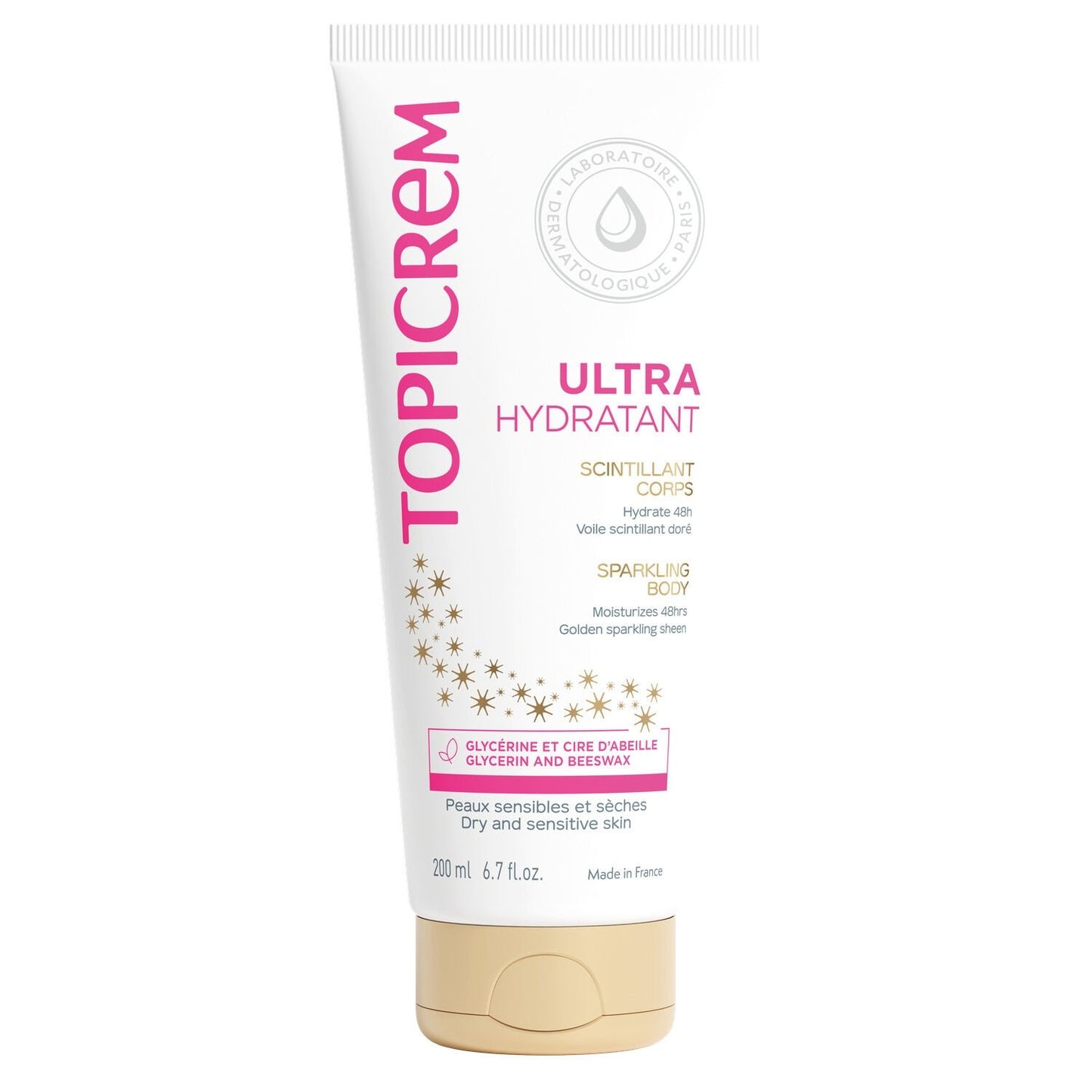 Lait Corps Ultra Hydratant Hydrate et Illumine Scintillant TOPICREM le tube de 200 mL