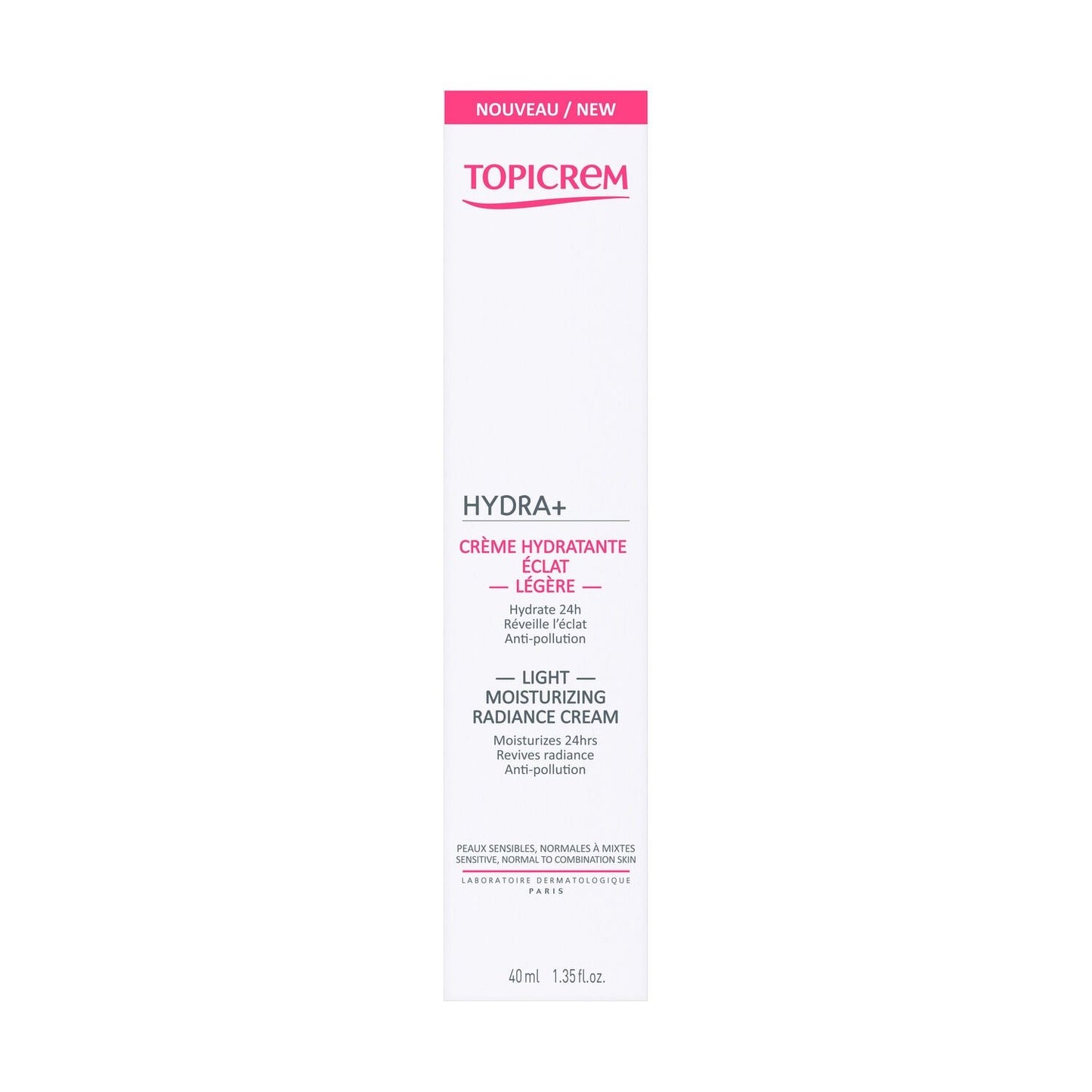 Crème Hydratante Eclat Légère Visage Femme Peau Sensible Normale à Mixte TOPICREM le tube de 40mL