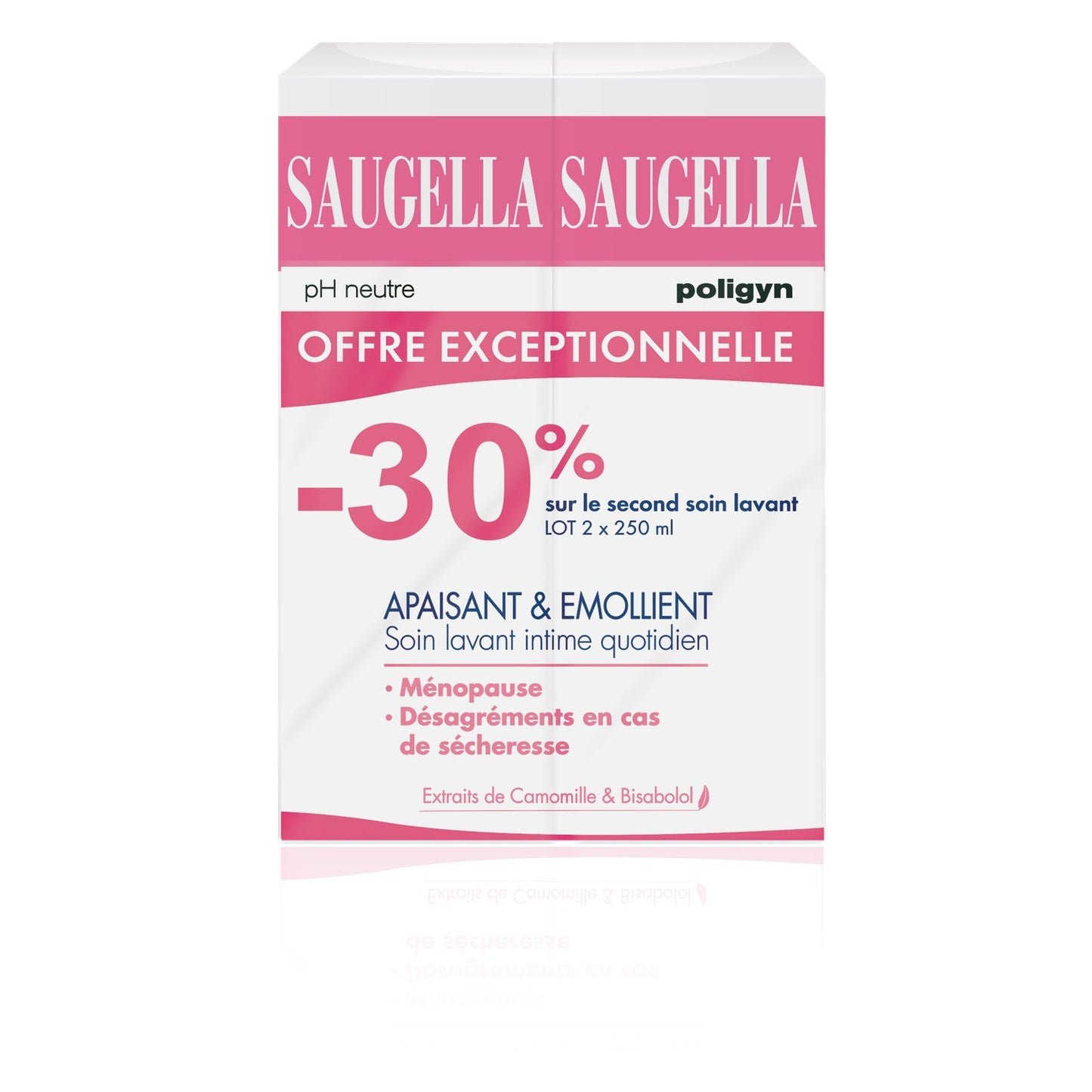 Soin Intime Lavant Doux à la Camomille et Thym SAUGELLA le lot de 2 flacons de 250mL