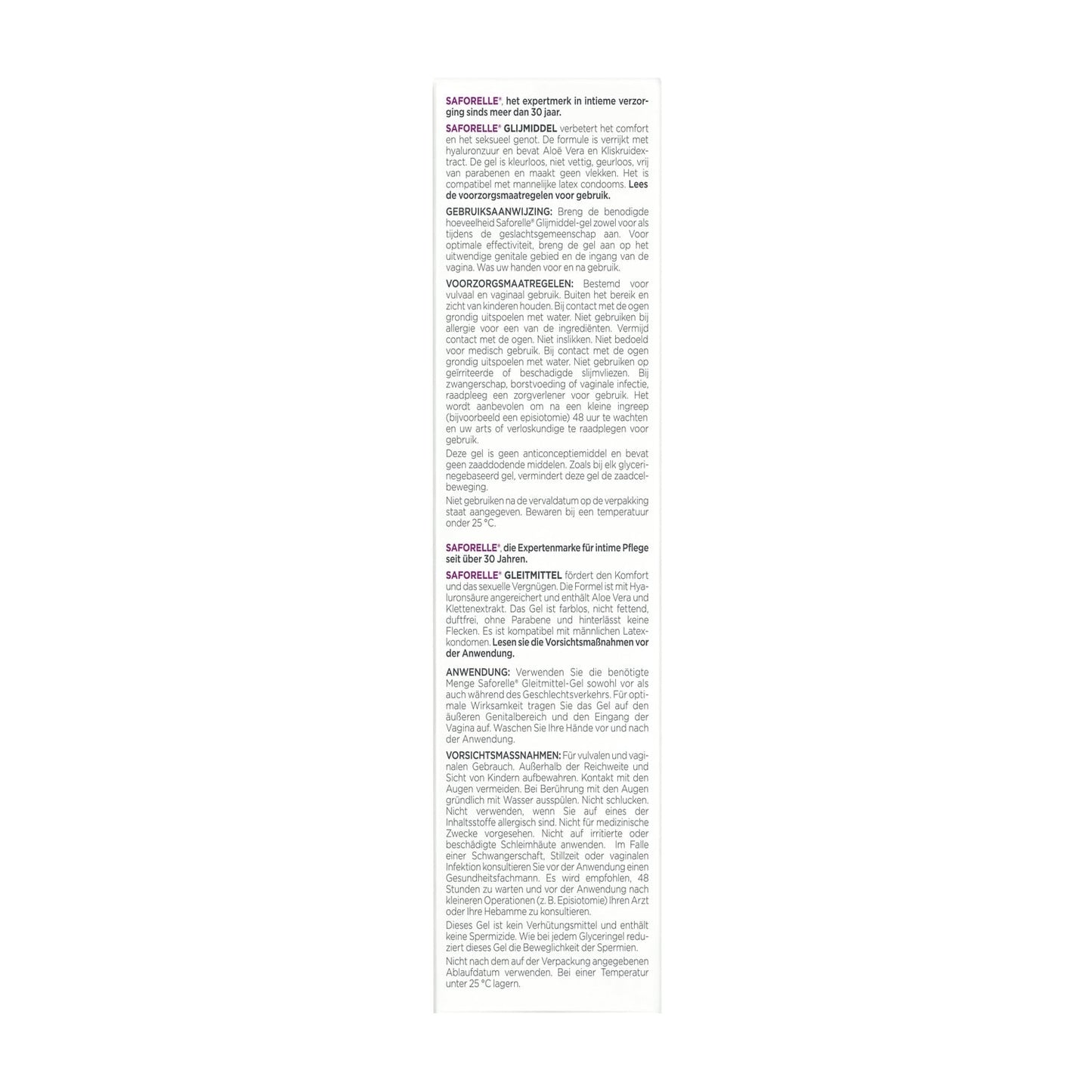 Lubrifiant Confort et Plaisir Sans Parfum Sans Parabène Acide Hyaluronique Aloe Vera SAFORELLE