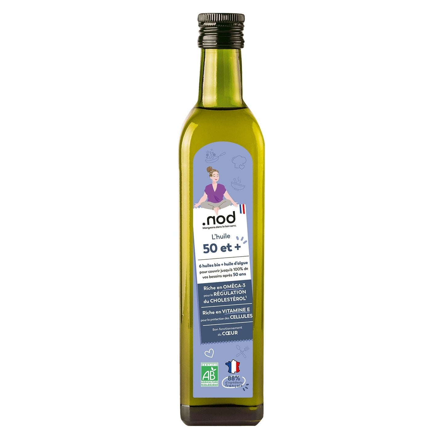 Huile 50 Ans & Plus pour l'Équilibre Bio. NOD la bouteille de 50cl