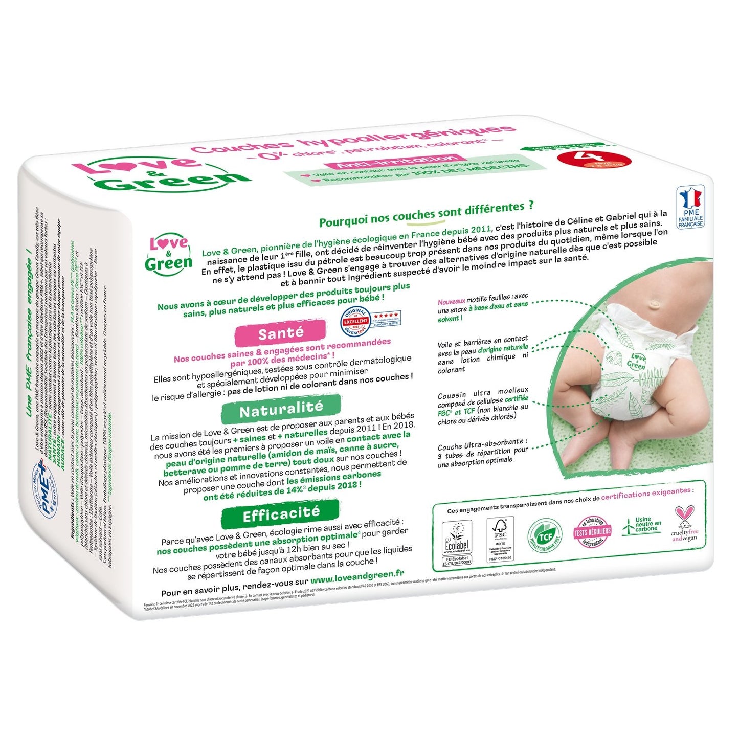 Love & GREEN Hypoallergene Babywindeln, Größe 4, 7–14 kg