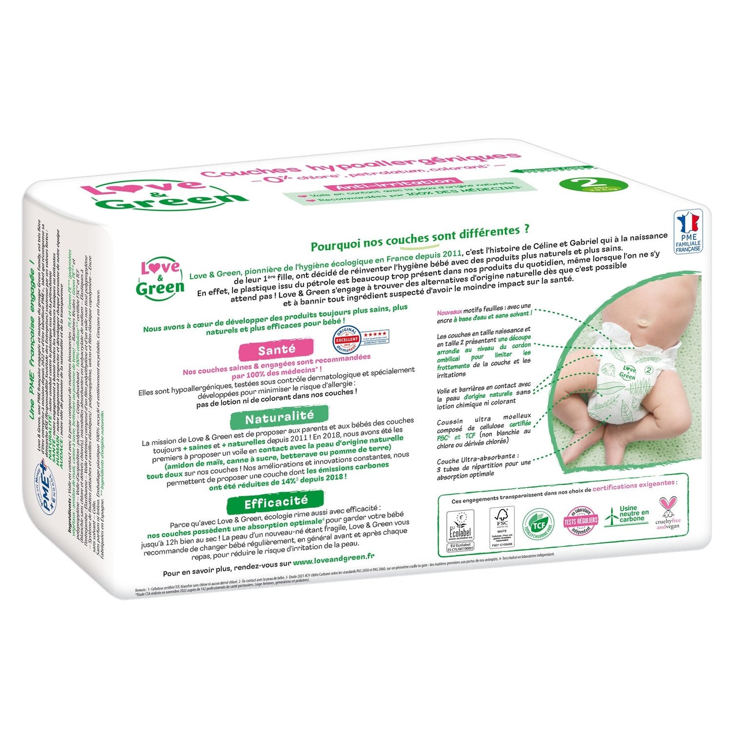 Couches Bébé Taille 2 3-6kg Hypoallergénique Love & GREEN
