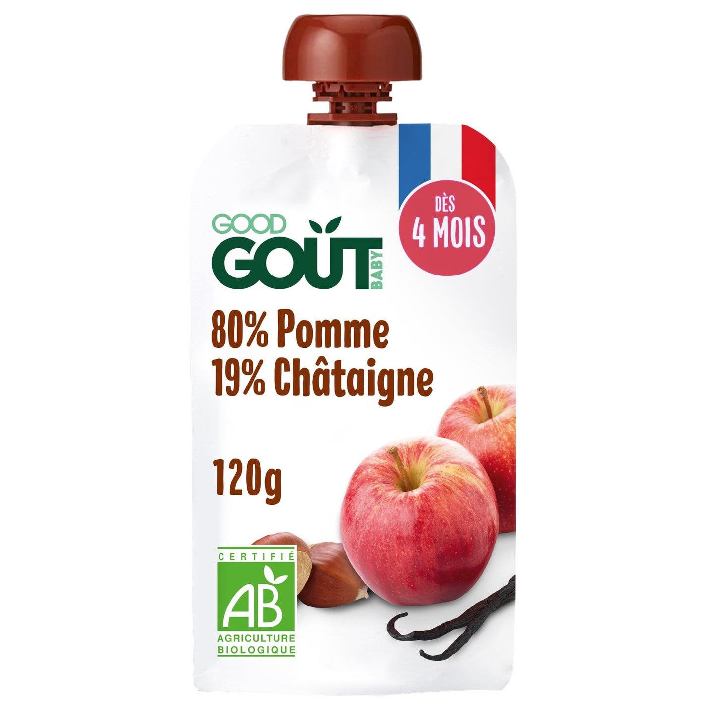 Compote Bébé Dès 4 Mois Pomme Châtaigne Bio GOOD GOUT la gourde de 120g