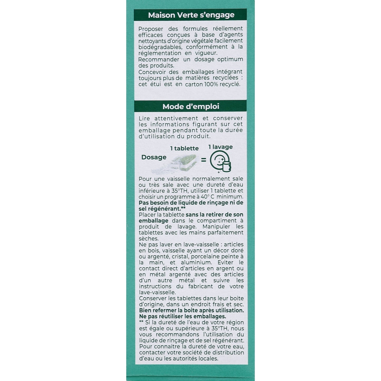 MAISON VERTE Organic Oil Dishwasher Tablet