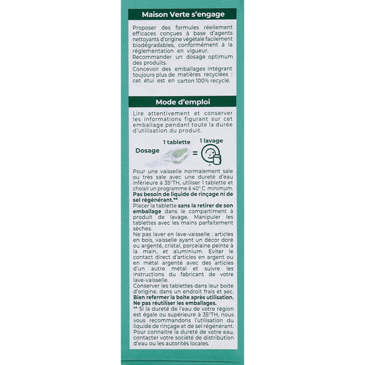 Tablette Lave Vaisselle aux Huiles Bio MAISON VERTE